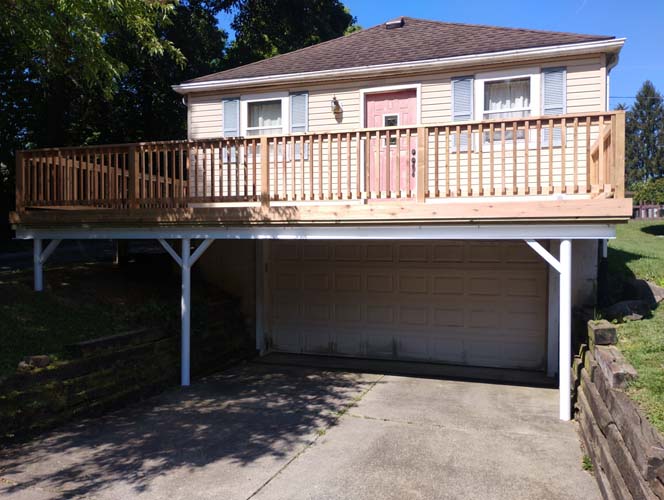 Wood deck over driveway